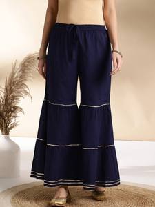 Mujeres motivos étnicos bordado cuello redondo recto puro algodón Kurta con Sharara y Dupatta traje indio pakistaní - Product Image 3