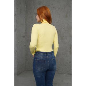 Pull en maille côtelée à col roulé pour femme LUSTRIN, jaune vif, coupe standard pour un look décontracté - Vente en gros - Product Image 5