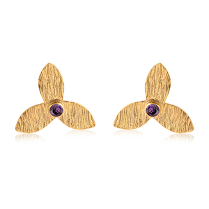 925 Sterling Silver Flower Shape <b>Stud</b> <b>Earrings</b> Natural Amethyst Gemstone <b>Rose</b> <b>Gold</b> Platinum <b>Gold</b> Plated Natural Platinum - Product Image 3