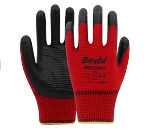Gants en nitrile tricotés en polyester zèbre PN 1/2 gants de travail enduits tricotés fil de polyester demi revêtement en nitrile Protection des mains et des bras - Product Image 1