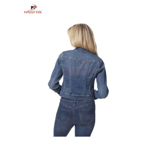 ผู้ผลิต OEM ระบายอากาศได้ปุ่มยืดลงกางเกงยีนส์แจ็คเก็ตคุณภาพสูงล้างกระเป๋าด้านหน้าพืชยีนส์แจ็คเก็ตยอดนิยมสําหรับผู้หญิง - Product Image 2