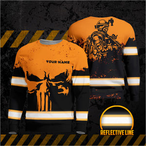 Customizable Hi Vis <b>Long</b> Sleeve Reflective Skull T-Shirt Safety Workwear Men Unisex Casual Style Customized Logo Veteran <b>Vest</b> - Product Image 2