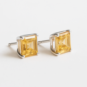 Wholesale Romantic Princess Cut Citrine Stud <b>Earrings</b> <b>Rhodium</b>-Plated Sterling Silver Natural Gemstone Children Women Gift - Product Image 4