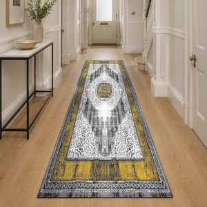 Tapis de salon LXDP-0933 gris argenté traditionnel oriental imprimé numériquement, lavable en machine, en chenille, antidérapant, vente en gros - Product Image 5