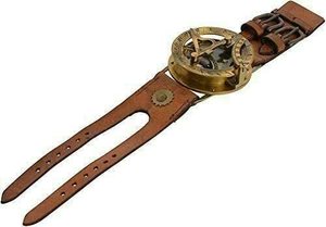 Calvin Handicrafts "Nautical Steampunk Sundial Brújula de latón Reloj de pulsera Pulsera de cuero Reloj de pulsera de latón antiguo Latón - Product Image 3