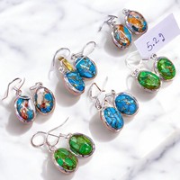 Boucles d'oreilles en argent sterling massif 925 avec pierres précieuses naturelles de turquoise huître et turquoise cuivrée, vente en gros