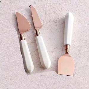 Ensemble à fromage en acier inoxydable écologique avec poignée en marbre, ensemble à fromage pour la décoration de la table de cuisine, accessoires pour couper le beurre et la pizza - Product Image 1