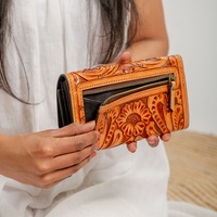 LW tas tangan wanita model Vintage, tas tangan wanita, kulit asli, panjang, ramping, fitur kanvas, dompet wanita, penyimpan paspor, kartu kredit, tas tangan wanita