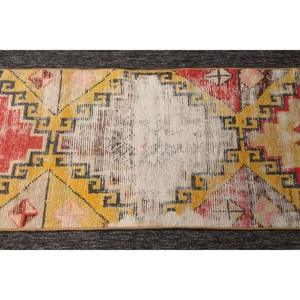 Vintage Rug, 1.9x5.1 ft Small Turkish Rug, Herki <b>Yellow</b> Red Geometric Rug - Product Image 5