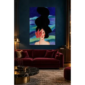 Fida, femme couvrant son visage d'un feuille rouge, impression sur toile - Product Image 3
