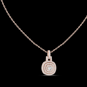 Pendentif rond en or rose avec halo de diamants de laboratoire cultivés en or 14K 18K, bijoux fins élégants et luxueux pour femmes, éclat intemporel - Product Image 1