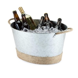 Garden Decor Galvanized Beverage Tub With Rope Handle For Ice <b>Storage</b> Drinking Use Home Bar Garden Decorative Beverage Tub - Product Image 1