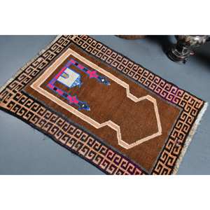 Tapis de laine Patchwork noir marron traditionnel 2.5x3.6 pieds fait à la main Vintage turc Rectangle tapis de couloir adolescents Latex tapis de chevet - Product Image 4