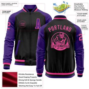 Personnalisé Noir Rose-Violet Bomber Varsity Letterman Deux Tons Bouton Unique Veste Coupe-Vent Streetwear Vintage Hiver Hommes - Product Image 2