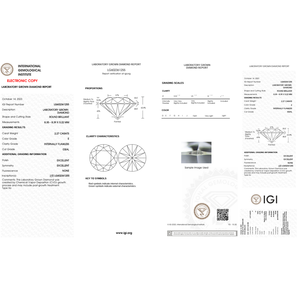 เพชรทรงกลม 2.27 กะรัต ผลิตในห้องปฏิบัติการ คุณภาพ IF/E  ทรงเจียระไนเยี่ยม ความสะอาดระดับ VS2 สำหรับทำเครื่องประดับ ได้รับการรับรองจาก IGI - Product Image 1