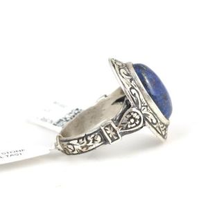 925 Sterling Silver Men's <b>Ring</b> with Oval <b>Lapis</b> <b>Lazuli</b> Handcrafted Bezel Setting Cushion Cut Diamond for Everyday Wear or Gift - Product Image 3