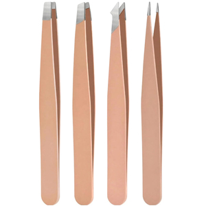 Ensemble de 4 pinces à épiler en acier inoxydable, professionnelles, à pointe inclinée, plate et angulaire, kit de pinces à épiler - Product Image 1
