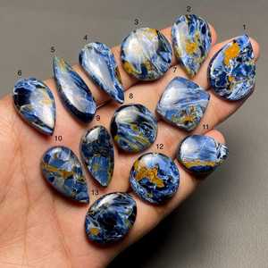 Lot de cabochons de pietersite naturelle en vrac, motifs bleus dorés tourbillonnants, qualité supérieure, jeu de couleurs et d'étincelles pour la fabrication de bijoux - Product Image 1