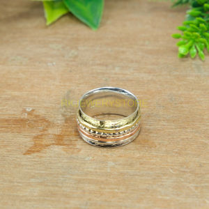 Spinner <b>Ring</b> <b>Fidget</b> <b>Ring</b> <b>Fidget</b> Thumb Band <b>Anxiety</b> Statement <b>Ring</b> Solid 925 Sterling Silver Spinner <b>Ring</b> With Brass and Copper - Product Image 2