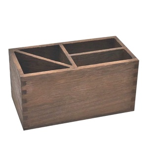 Support de rangement pour crayons et pinceaux de bureau et scolaire en bois d'acacia, porte-stylos et porte-crayons en métal - Product Image 3