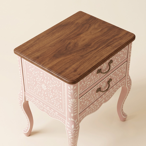 Handmade Floral Bone Inlay Bohemian Luxury Modern Eco-Friendly Nightstand Handmade Bone Inlay <b>Table</b> 2 <b>Drawer</b> Bedroom Furniture - Product Image 3