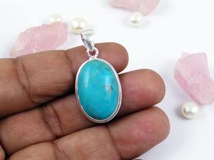 Vente en gros de pendentif en pierre précieuse turquoise en argent sterling 925 bijoux fins collier pendentif avec timbre 925 bijoux pendentif en argent - Product Image 4