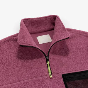 Custom Logo <b>Men's</b> High Quality 100% Fleece <b>Hoodie</b> Casual Winter Quarter Zip <b>Sherpa</b> Pullover with Woven Zip Design Hooded - Product Image 6