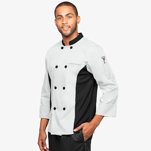 Manteau de chef léger et confortable à manches 3/4 pour homme avec 2 poches et panneaux latéraux en maille pour une utilisation en hôtel Respirabilité améliorée - Product Image 3