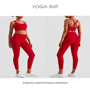 Conjunto atlético de Yoga de dos piezas para mujer, Sujetador deportivo sin costuras con mallas a juego para ropa de gimnasio, estilo deportivo y deportivo - Product Image 6