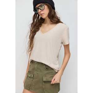 เสื้อเบลาส์คอวี บลูซชิมเมอร์ ผ้าตุรกี แขนสั้น ทรงลำลอง ใส่สบาย 100% โพลีเอสเตอร์ - Product Image 1