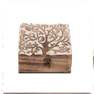 Caja de almacenamiento de madera rectangular hecha a mano, madera de mango con trabajo de tallado de alta calidad, característica ecológica - Product Image 1