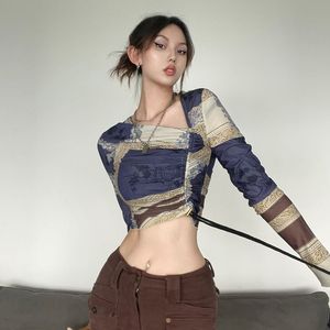 Euro-Chic Pintura al óleo Imprimir Cordón Slim-Fit Camiseta de manga larga-Top Indie versátil sexy para mujer - Product Image 3