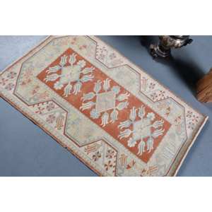 Clásico naranja Beige 2.6x4.2ft Vintage alfombra turca hecha a mano Patchwork diseño lana poliéster látex para sala de estar pasillo rectángulo - Product Image 4