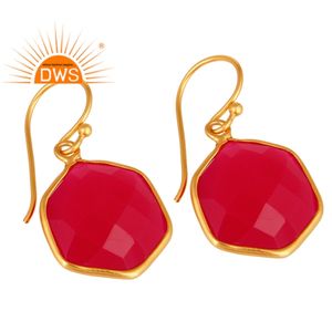 ต่างหูพลอยคาลซิโดนีธรรมชาติชุบทอง18K ชุบทอง18K ต่างหูห้อยอัญมณี - Product Image 2