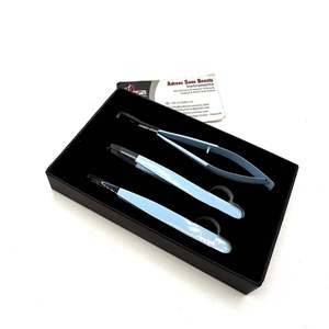 Ensemble de pinces à épiler pour sourcils bleu clair personnalisées, ciseaux à pointe noire, 90 degrés, volume, acier inoxydable, pochette en PVC, service OEM - Product Image 4