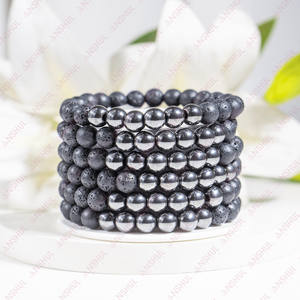 Bracelet pour homme en pierres d'hématite de 8 mm, diffuseur d'huiles essentielles, cristaux et pierres précieuses, perles de lave en forme de cœur, design élégant, vente en gros - Product Image 1