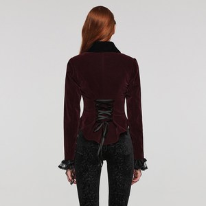 Wholesale 2024 Fashion <b>Women</b> Autumn Winter Black red color <b>velvet</b> gothic <b>Jackets</b> Zipper Turn-Down Collar gothic <b>Jackets</b> - Product Image 2