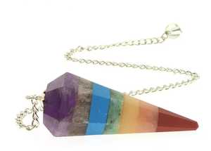 Vente chaude Sept Chakra Cristal Naturel Point Pendule Chaîne En Argent Pierre Semi-Précieuse Artisanat pour Reiki Guérison Chakra - Product Image 2