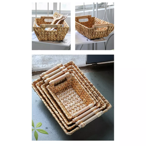 Panier de rangement rectangulaire écologique personnalisé 2 poignées en bois conception jacinthe d'eau classique pour l'exportation en vrac - Product Image 4