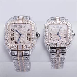 Reloj Cuadrado de Lujo con Diamantes Moissanite VVS, Corte Baguette, Totalmente Cubierto de Piedras, Certificado, Estilo Hip Hop, Cristal, Mecánico para Hombre - Product Image 6