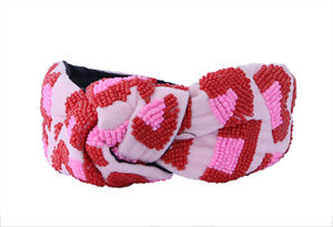 Trendy Knot-style <b>Padded</b> Design Custom Handmade Beaded Heart <b>Headband</b> Pink Red Hairband Designer Womens Fashion Accessories - Product Image 5