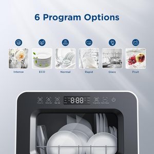 Lave-vaisselle de comptoir portables, 5 programmes de lavage Mini lave-vaisselle avec réservoir d'eau intégré de 5 L et porte en verre à double couche - Product Image 4