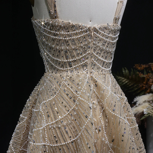 Jancember LSZ649N <span class=keywords><strong>Abito</strong></span> da Ballo <span class=keywords><strong>Corto</strong></span> Geometrico Champagne con Paillettes e Cristalli - Product Image 6