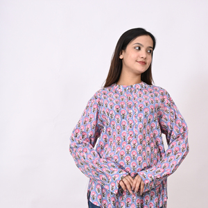 Chemise pour femme en coton personnalisée de qualité, imprimé à la main, décontractée, manches longues, boutons tissés, grande taille, respirante pour l'été - Product Image 1