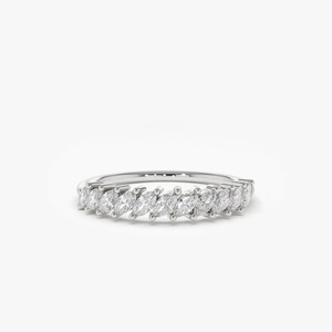 Exquisita alianza de boda con diamante marquise cultivado en laboratorio de 0.40 ct, claridad E-F VVS, en oro macizo de 14K, anillo de compromiso con engaste de garras, muy solicitado. - Product Image 2
