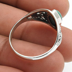 Anillo de Plata de Ley 925 con Turquesa Tibetana Natural, Joyería de Plata al por Mayor, Anillos de Moda Hechos a Mano para Mujer - Product Image 4