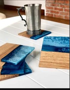 ที่รองแก้วไม้ธรรมชาติพร้อมแผ่นรองเครื่องดื่มดีไซน์ดอกไม้อีพอกซีเรซิน - Product Image 4