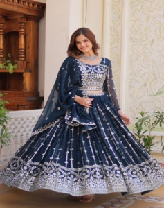 2024 verano Heavy Fox Georgette niñas Casual fiesta Lehenga Choli hasta el suelo tejido estampado Festival bordado vestidos casuales - Product Image 1