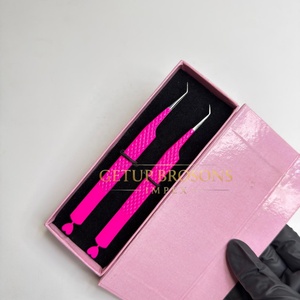 Pince à épiler GETUP BROSONS IMPEX 45 rose vif à pointe argentée en acier inoxydable, acrylique, anti-magnétique, anti-statique, pour une préhension parfaite des cils - Product Image 6