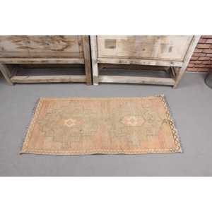 0.1x3.8 ft Rug, Vintage Turkish Rug, <b>Brown</b> Polka dot <b>Wool</b> Rug - Product Image 3